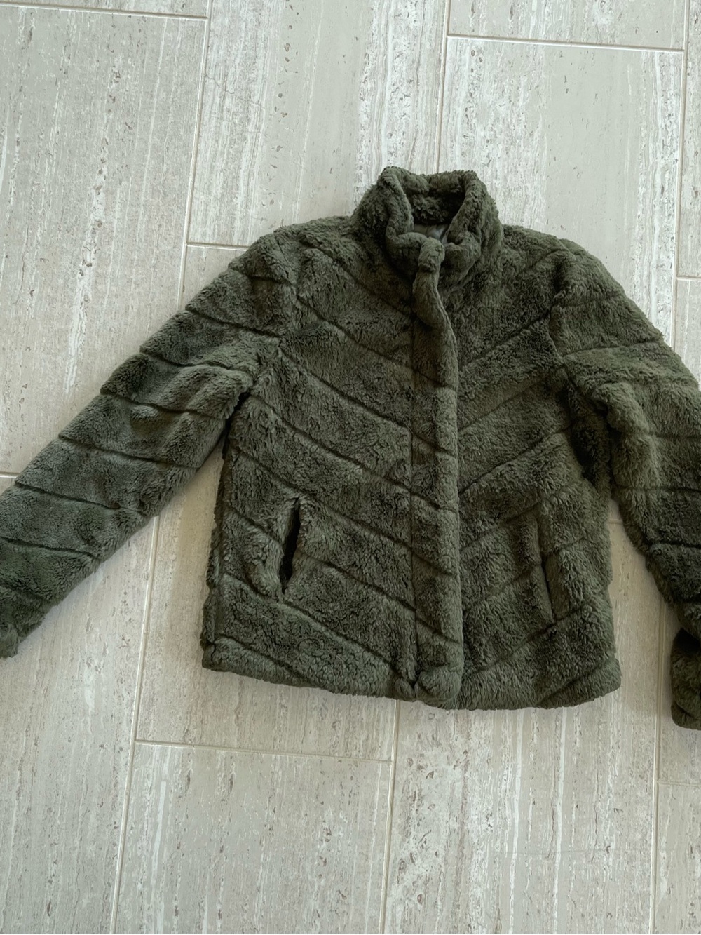 Cisono Los Angeles Women's Small Green Faux Fur Chevron Quilted Jacket Coat